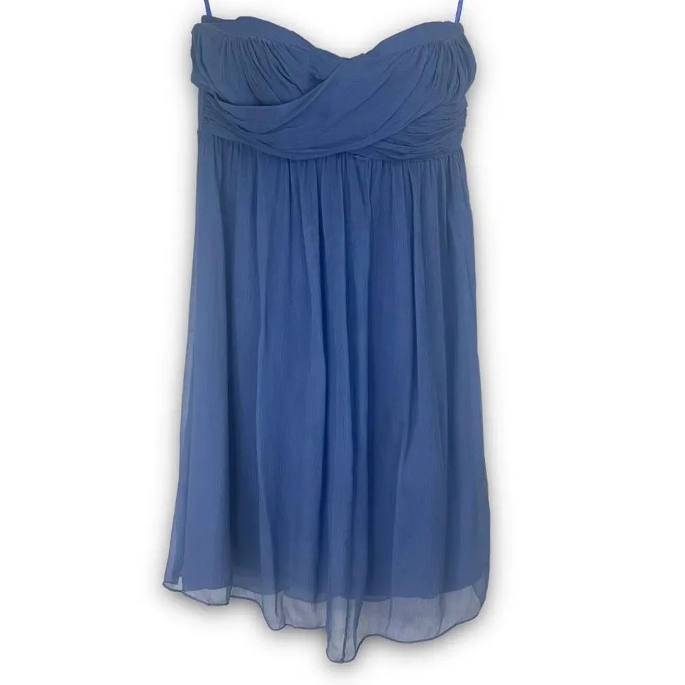 J. Crew Blue‎ Strapless Chiffon 100% Silk Prom Party Cocktail Dress Size 6